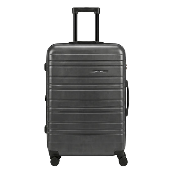 FLIEGER 8844 3pc hard shell suitcase set in black, navy, champagne, and grey featuring 360 degree mobility and lightweight spinner design.