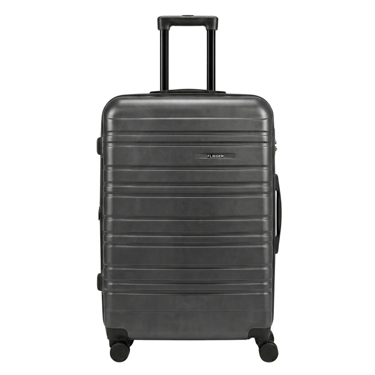 FLIEGER 8844 3pc hard shell suitcase set in black, navy, champagne, and grey featuring 360 degree mobility and lightweight spinner design.