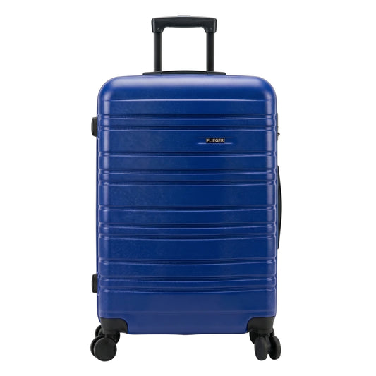 FLIEGER 8844 3pc hard shell suitcase set in black, navy, champagne, and grey featuring 360 degree mobility and lightweight spinner design.