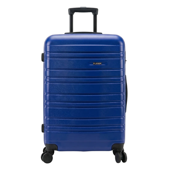 FLIEGER 8844 3pc hard shell suitcase set in black, navy, champagne, and grey featuring 360 degree mobility and lightweight spinner design.