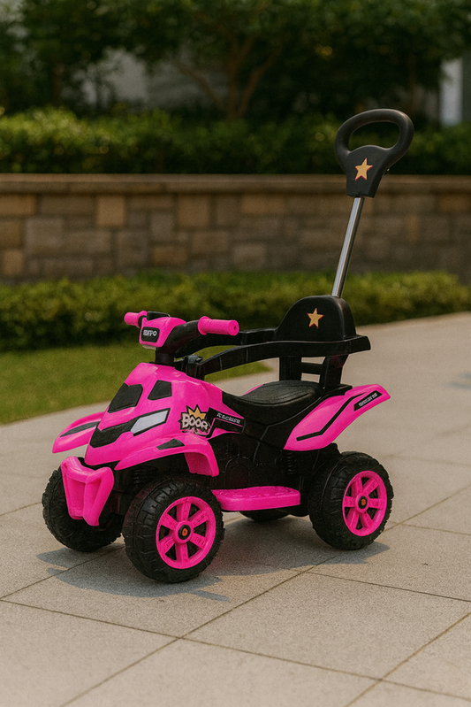 Pink Kids 6V electric quad bike walker ride on with safety guardrail and push handle 991 BBL-MB0356