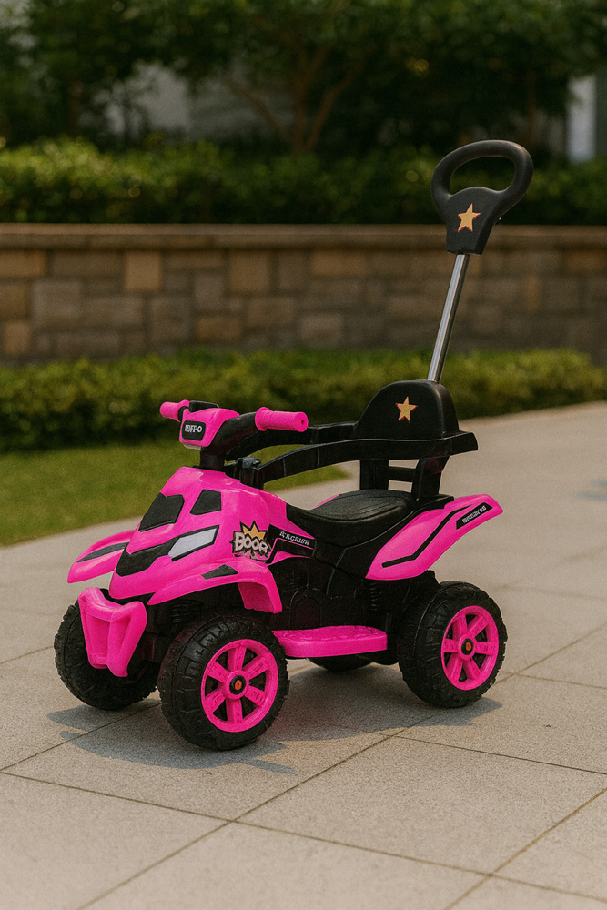 Pink Kids 6V electric quad bike walker ride on with safety guardrail and push handle 991 BBL-MB0356