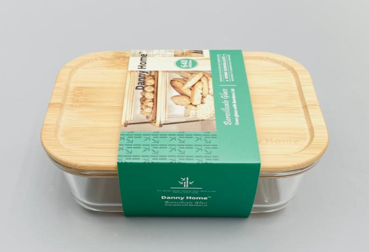 Glass Food Container with Wooden Lid 640ml