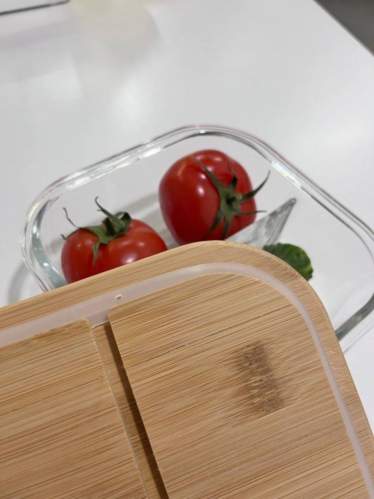 Glass Food Container with Wooden Lid 520ml