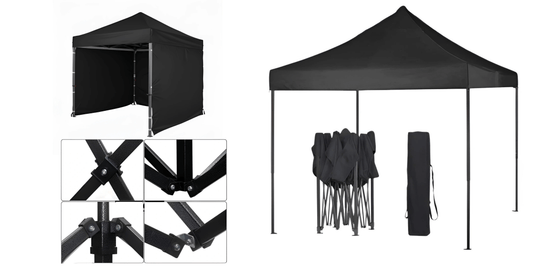 Black Gazebo Steel 3m x 3m Heavy Duty 3 Side Walls & Weather Resistant on a white background