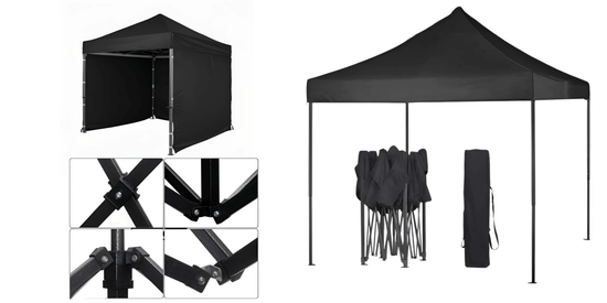 Black Gazebo Steel 3m x 3m Heavy Duty 3 Side Walls & Weather Resistant on a white background