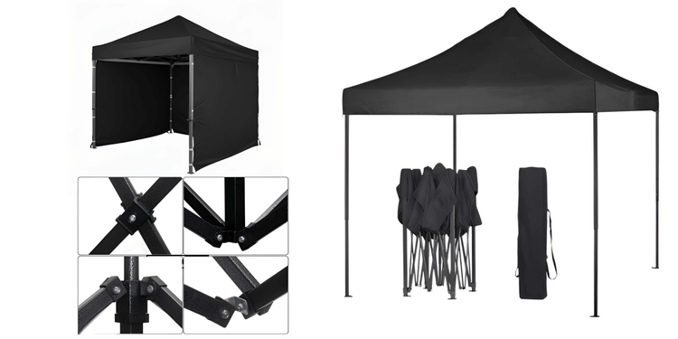 Black Gazebo Steel 3m x 3m Heavy Duty 3 Side Walls & Weather Resistant on a white background