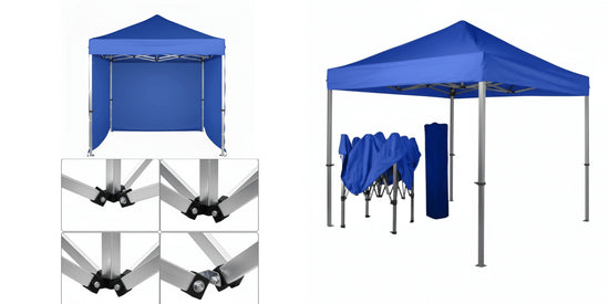 Aluminum blue gazebo 2m x 2m with 3 side walls