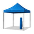 Front view of a portable 3x3 meter steel frame blue gazebo, shown with its carrying bag.