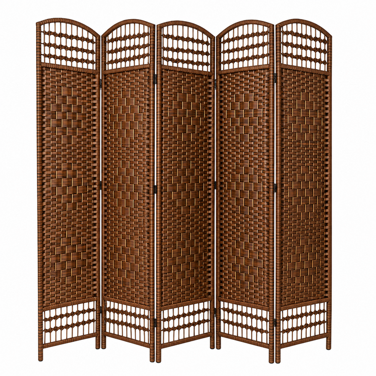 5 Panel Room Wall Divider Dark Brown