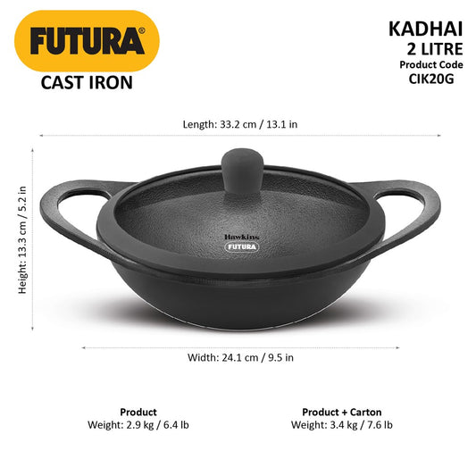 Futura Cast Iron 2L Kadai CIK20G