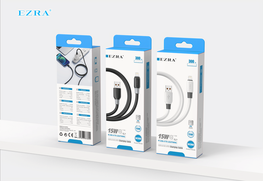 Ezra 15W USB-A to Lightning Charging Cable 0.3m | DC360