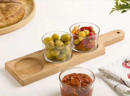 Snack Serving Tray With Wooden Base -190 ML -  3 section