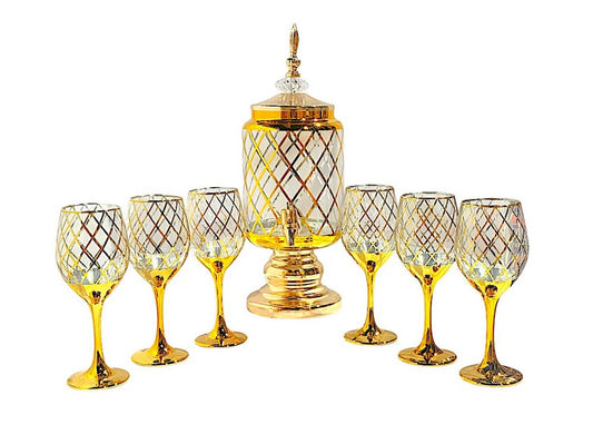 Juice Dispenser and Cup Set 7pc 6020-Golden