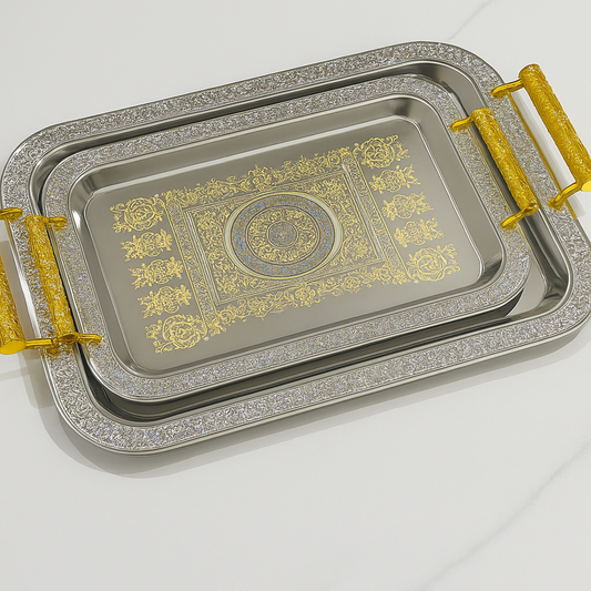 Serving Tray 5703-PG-3P 3pc Gold & Silver