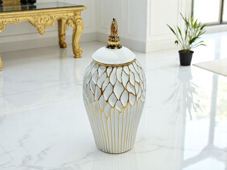 Ceramic Jar White & Gold XL022