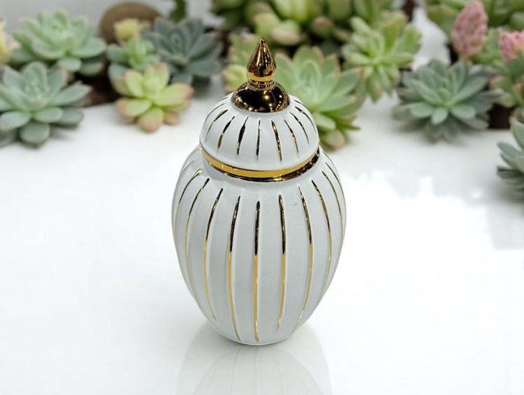 Ceramic Jar White & Gold XL031