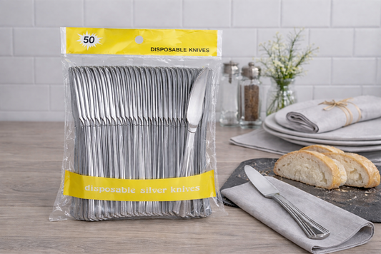 Plastic Silver Knife 50pc
