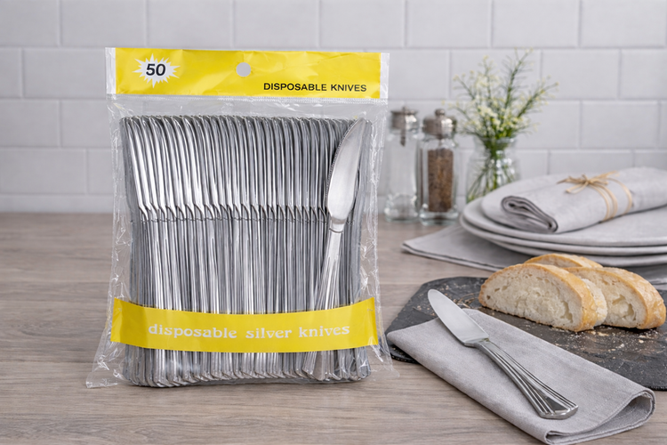 Plastic Silver Knife 50pc