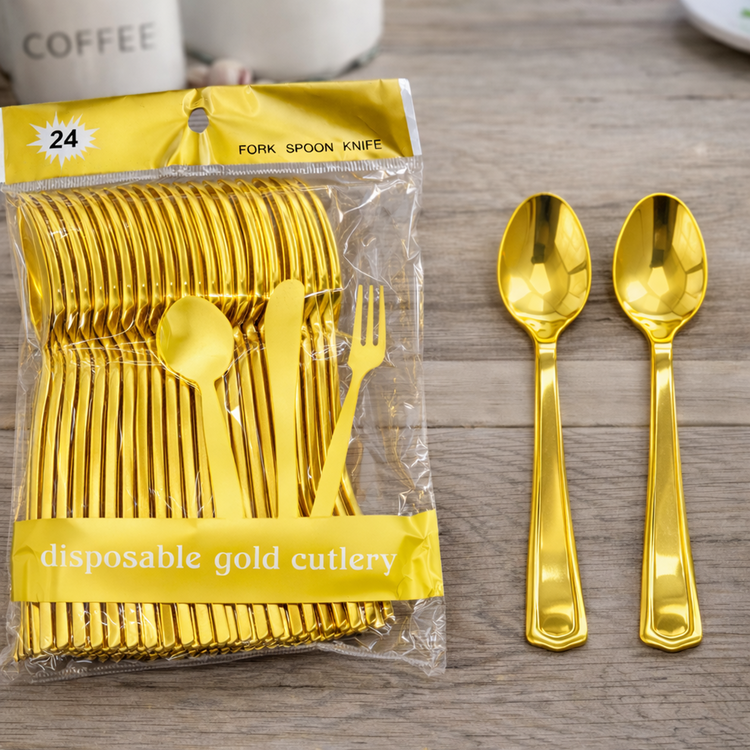 Gold Disposable Spoon 24pc