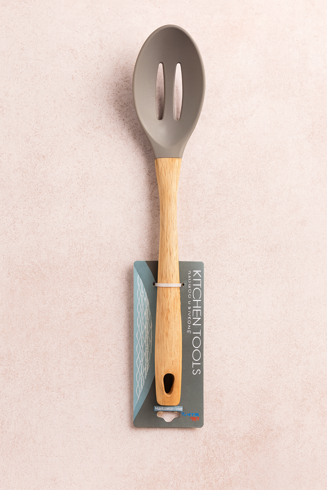 Silicone Spoon Slotted Wooden Handle