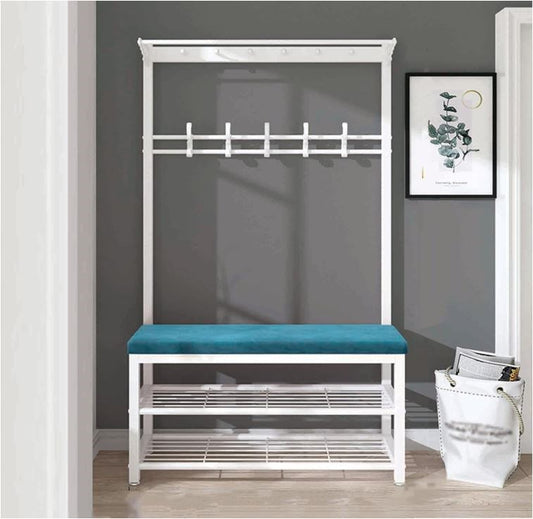 Coat & Shoe Rack with Seat White WX-100