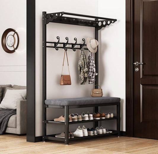 Coat & Shoe Rack with Seat Black WX-100