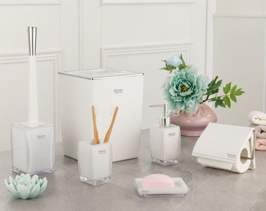 White & Silver Square Bathroom 6pc Set 180800