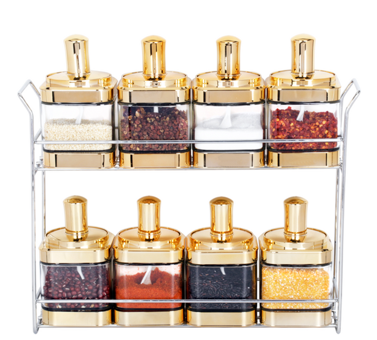 Spice Rack Condiment Gold 8pc FS1034J
