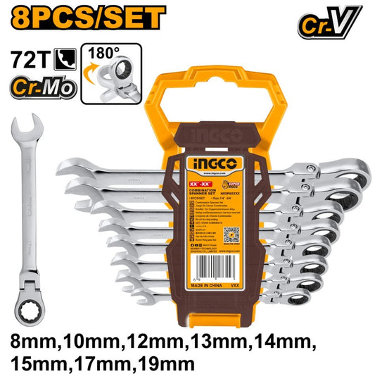 Flexible Ratchet Spanner 8pc 8-19mm HKSPAR1083