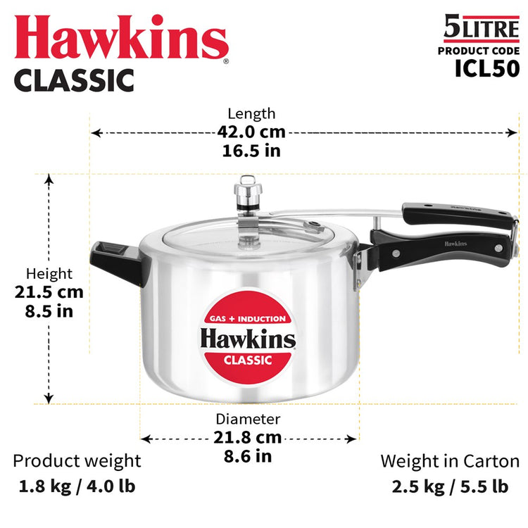 Aluminium Classic Pressure Cooker 5L ICL50
