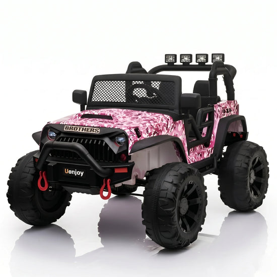 Kids 24V 4WD electric ride on Jeep C-666 in playful pink with remote control