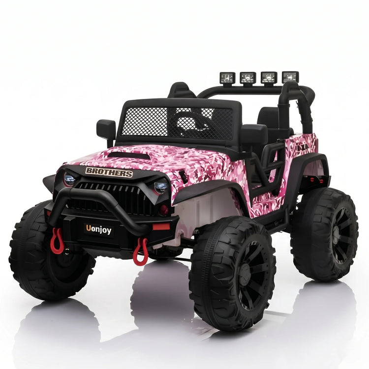 Kids 24V 4WD electric ride on Jeep C-666 in playful pink with remote control