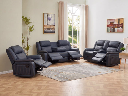 Bamyan Recliner Lounge Suite 3+2+1 | Black PU Leather | JH9045