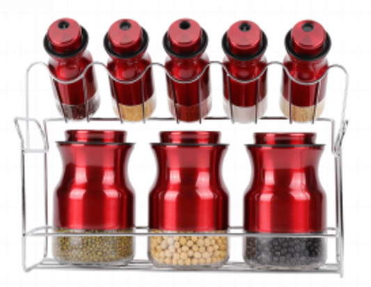 Spice Rack Condiment Red 8pc O1016H