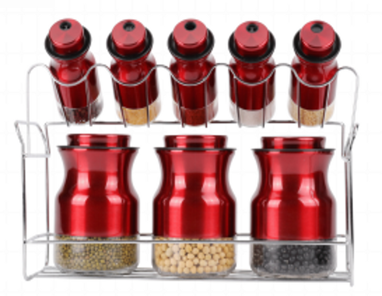 Spice Rack Condiment Red 8pc O1016H