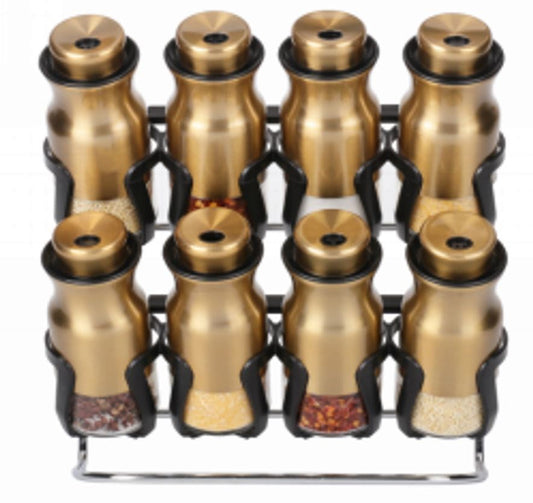 Spice Rack Condiment Gold 8pc O1022J