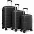 PP-04 premium black 3pc hardshell suitcase set with 20, 24 and 28 inch luggage, double spinner wheels and telescopic handles