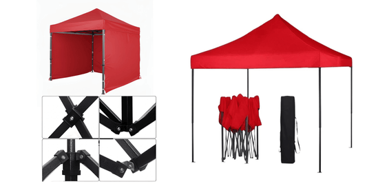 Red Gazebo Steel 3m x 3m Heavy Duty 3 Side Walls & Weather Resistant on a white background