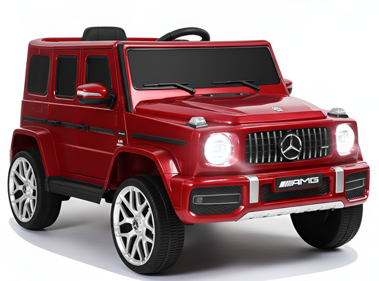 Red Mercedes-Benz G-Class kids ride on car on a white background