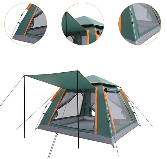 Green SY-ZP010 6-person automatic camping tent with mesh windows and sunshade canopy