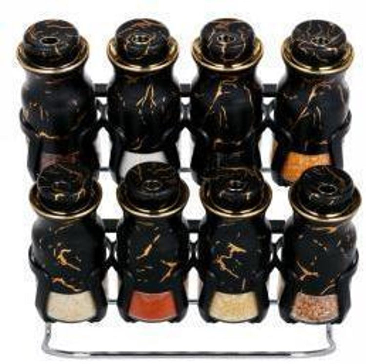 Spice Rack Condiment Black 8pc O1022DHJ