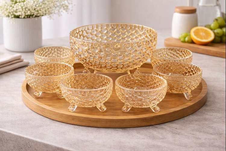 Glass Bowl 7pc Gold TG23/L7
