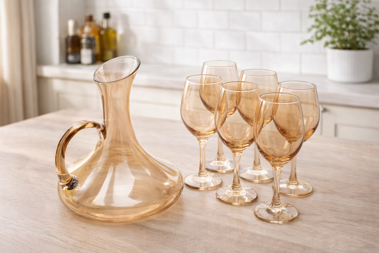 Gold Glass Jug & Cups 7pc TX2215B+3057/L7