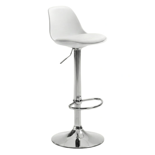 White adjustable swivel bar stool UT-C601 with PU padded seat and gas lift height adjustment, modern counter stool with footrest and round base