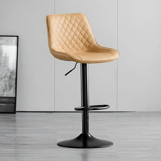 Brown Adjustable Bar Stool | Quilted Faux Leather | Black Base | UT-C8557