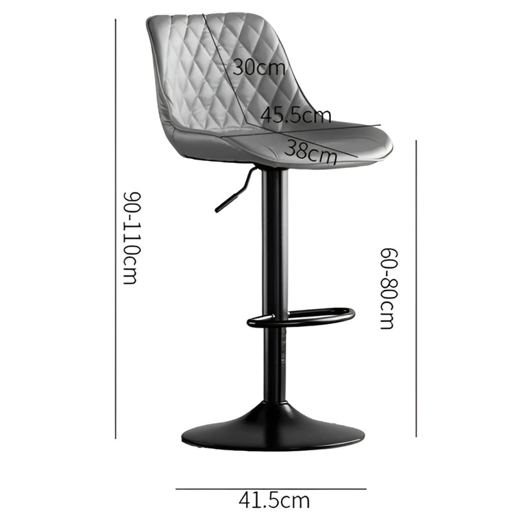 Adjustable Bar Stool | Quilted Faux Leather | Black Base | UT-C8557