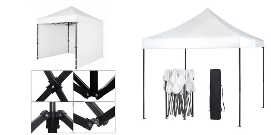 White 2m x 2m Instant Canopy with 3 side walls and a durable carry bag. Steel Gazebo.