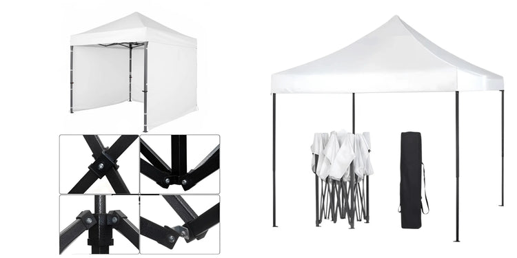 White 2m x 2m Instant Canopy with 3 side walls and a durable carry bag. Steel Gazebo.