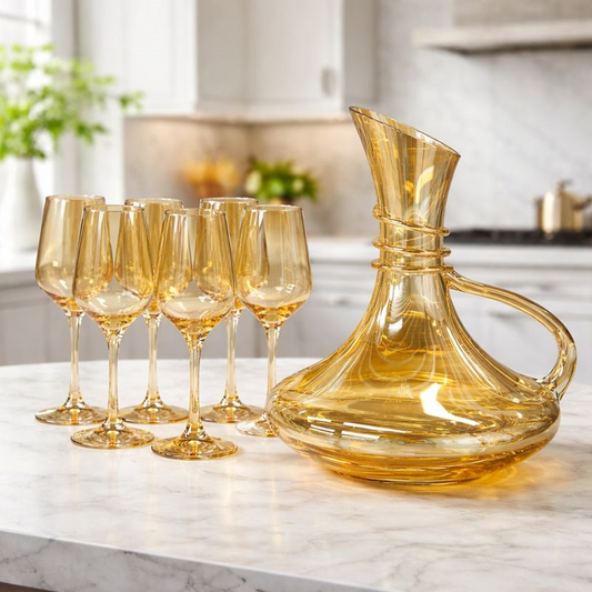 Gold Glass Jug & Cups 7pc XJQ54B+2061/L7
